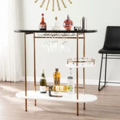 Kirkland's Home Oblong Gold Metal Frame Bar Cart- Kitchen Islands & Bar Carts