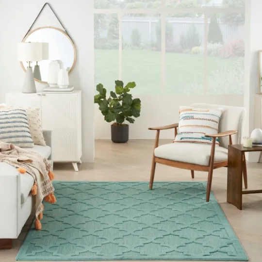 Kirkland's Home Ocean Aqua Trellis Outdoor Area Rug, 4X6- Outdoor Rugs