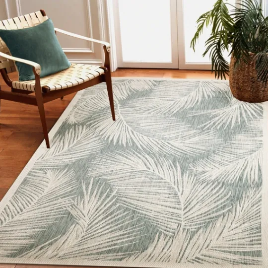 Kirkland's Home Ocean Blue Palm Leaves Outdoor Area Rug, 6X9- Outdoor Rugs
