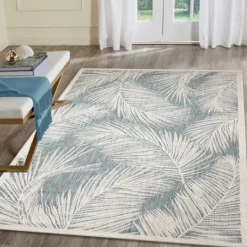Kirkland's Home Ocean Blue Palm Leaves Outdoor Area Rug, 6X9- Outdoor Rugs