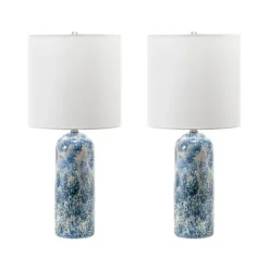 Kirkland's Home Ocean Blues Mottled Pillar Table Lamp- Table Lamps