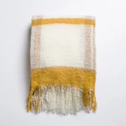 Kirkland's Home Ochre Windowpane Faux Mohair Throw- Blankets & Throws