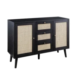 Kirkland's Home Onyx Wood And Natural Rattan Doors Sideboard- Cabinets & Sideboards
