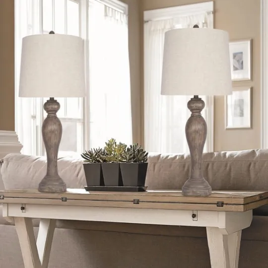 Kirkland's Home Opal Rustic Wood Table Lamps, Set Of 2- Table Lamps