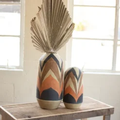 Kirkland's Home Orange And Brown Ceramic Vases, Set Of 2- Vases
