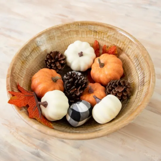 Kirkland's Home Orange And Buffalo Check Mini Pumpkin Filler- Bowl Filler