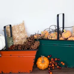 Kirkland's Home Orange And Teal Metal Bins, Set Of 2- Baskets & Boxes