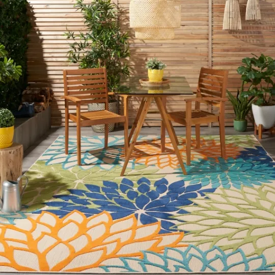 Kirkland's Home Orange Bright Floral Burst Outdoor Area Rug, 7X10- Outdoor Rugs