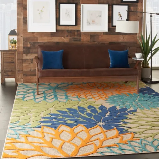 Kirkland's Home Orange Bright Floral Burst Outdoor Area Rug, 7X10- Outdoor Rugs