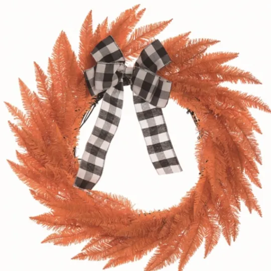 Kirkland's Home Orange Buffalo Check Bow Halloween Wreath- Wreaths