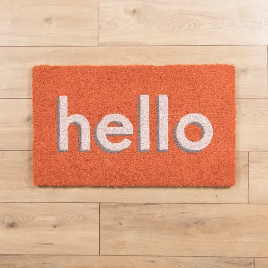 Kirkland's Home Orange Hello Coir Doormat- Doormats