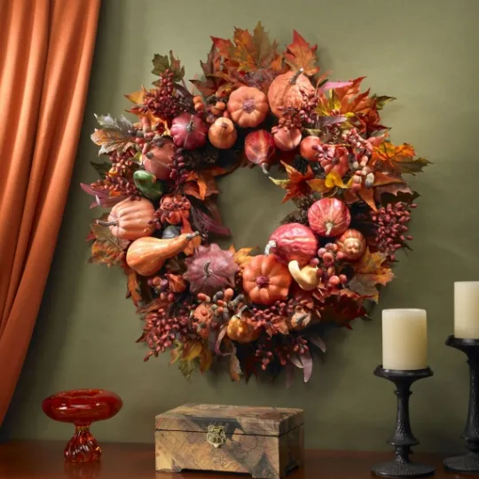 Kirkland's Home Orange Pumpkin Gourd And Berry Wreath- Wreaths