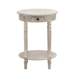 Kirkland's Home Oval Washed Pine Wood Side Table- Accent & End Tables