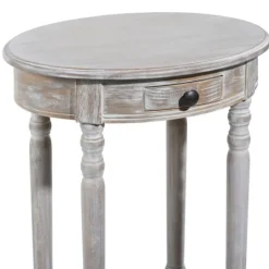 Kirkland's Home Oval Washed Pine Wood Side Table- Accent & End Tables