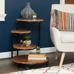 Kirkland's Home Overlapping Acacia Wood Side Table- Accent & End Tables