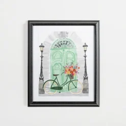 Kirkland's Home Parisian Mint Door With Bicycle Framed Art Print- Framed Art
