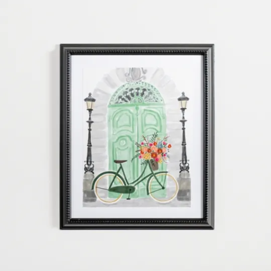 Kirkland's Home Parisian Mint Door With Bicycle Framed Art Print- Framed Art