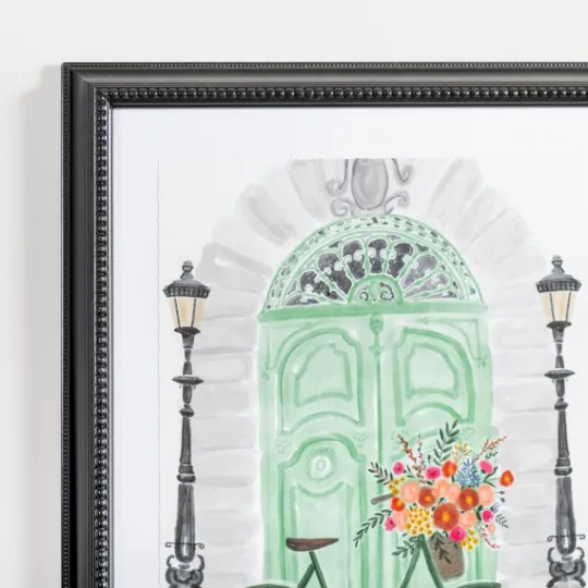 Kirkland's Home Parisian Mint Door With Bicycle Framed Art Print- Framed Art