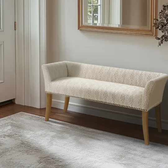 Kirkland's Home Patterned Short Wingback Upholstered Bench- Benches & Ottomans