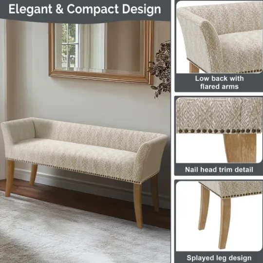 Kirkland's Home Patterned Short Wingback Upholstered Bench- Benches & Ottomans