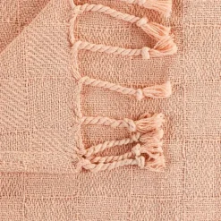 Kirkland's Home Peach Checkered Weave Fringe Throw- Blankets & Throws