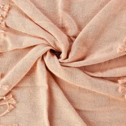 Kirkland's Home Peach Checkered Weave Fringe Throw- Blankets & Throws