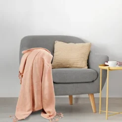 Kirkland's Home Peach Checkered Weave Fringe Throw- Blankets & Throws