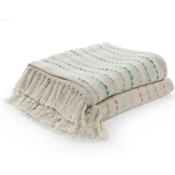 Kirkland's Home Peach Shimmer Stripe Woven Throw- Blankets & Throws