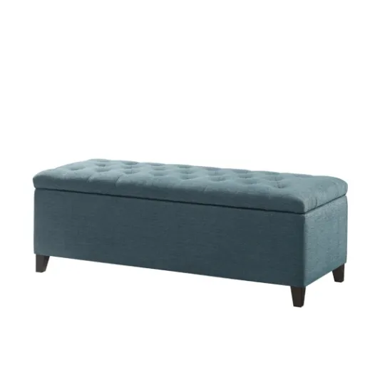 Kirkland's Home Peacock Button Tufted Storage Bench- Benches & Ottomans