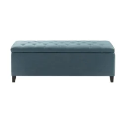 Kirkland's Home Peacock Button Tufted Storage Bench- Benches & Ottomans