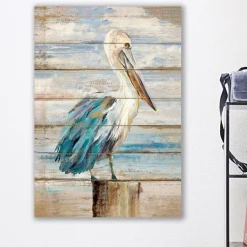 Kirkland's Home Pelican On Faux Shiplap Giclee Canvas Art Print- Canvas Art