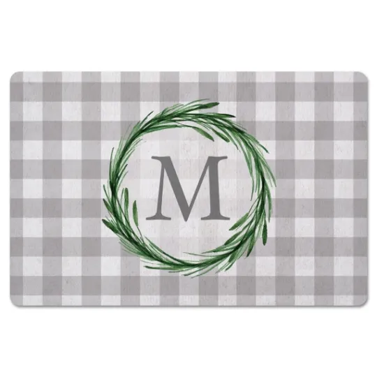 Kirkland's Home Personalized Gray Buffalo Check Wreath Kitchen Mat- Kitchen & Floor Mats