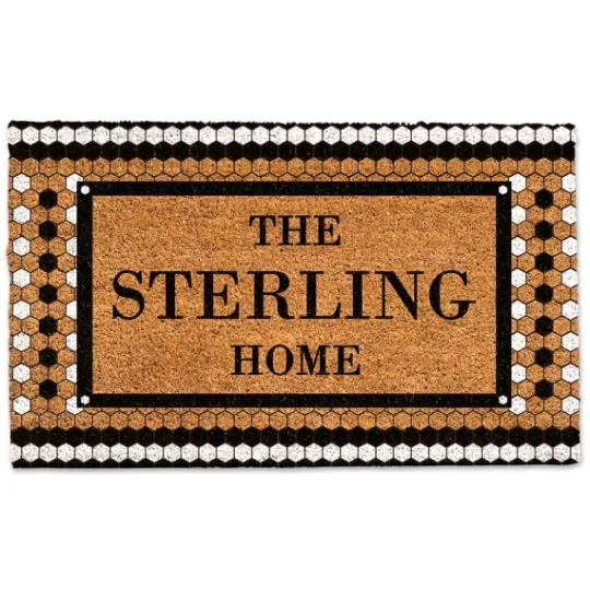 Kirkland's Home Personalized Monochrome Tile Coir Doormat- Doormats