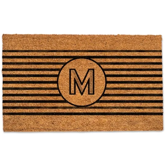 Kirkland's Home Personalized Monogram Black Stripes Doormat- Doormats