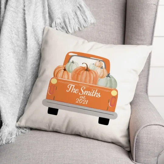 Kirkland's Home Personalized Orange Pumpkin Truck Pillow- Pillows