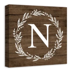 Kirkland's Home Personalized Shiplap Wreath Canvas Wall Plaque- Monogram Wall Decor