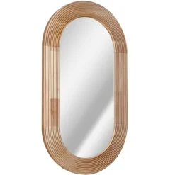 Kirkland's Home Pill Capsule Oval Shaped Wood Wall Mirror- Decorative Mirrors
