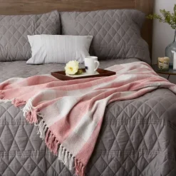 Kirkland's Home Pink And White Buffalo Check Throw- Blankets & Throws