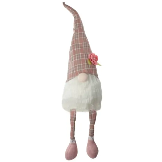Kirkland's Home Pink And White Plaid Gnome Shelf Sitter- Statues & Figurines