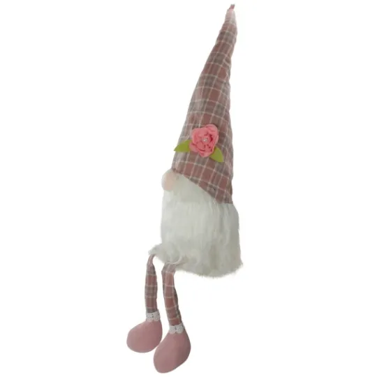 Kirkland's Home Pink And White Plaid Gnome Shelf Sitter- Statues & Figurines