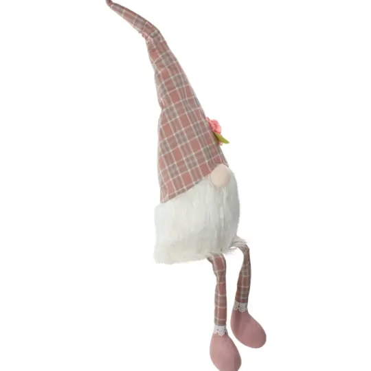 Kirkland's Home Pink And White Plaid Gnome Shelf Sitter- Statues & Figurines