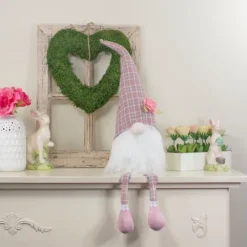Kirkland's Home Pink And White Plaid Gnome Shelf Sitter- Statues & Figurines