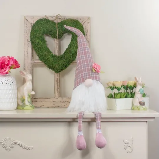Kirkland's Home Pink And White Plaid Gnome Shelf Sitter- Statues & Figurines
