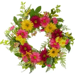 Kirkland's Home Pink And Yellow Chrysanthemum And Daisy Wreath- Wreaths