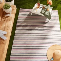 Kirkland's Home Pink Barcode Stripe Outdoor Area Rug, 4X6- Outdoor Rugs