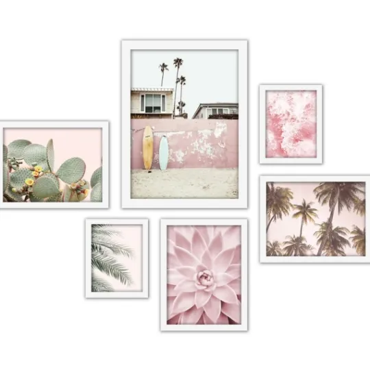 Kirkland's Home Pink Beach Photography Framed Art Prints, Set Of 6- Framed Art