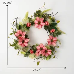 Kirkland's Home Pink Clematis And Greenery Wreath- Wreaths