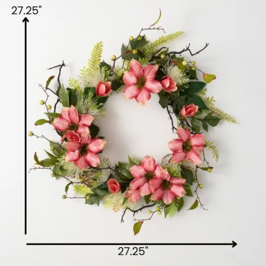 Kirkland's Home Pink Clematis And Greenery Wreath- Wreaths