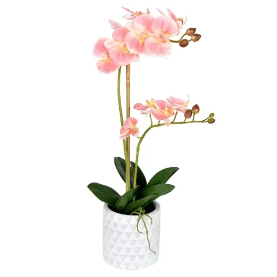 Kirkland's Home Pink Orchid Real Touch Arrangement In Ceramic Pot- Arrangements & Greenery