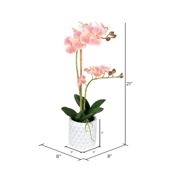 Kirkland's Home Pink Orchid Real Touch Arrangement In Ceramic Pot- Arrangements & Greenery